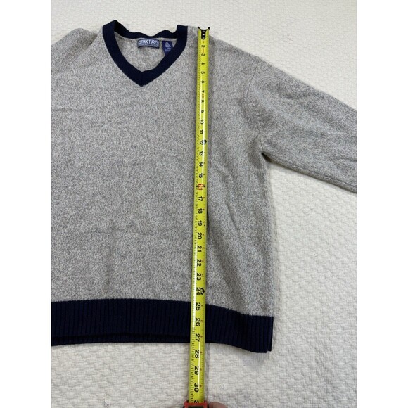 Structure V-Neck Sweater Tennis Lambswool | Cream & Blue‎ | Size X-Large - Picture 15 of 15